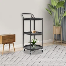 3 Tiers Metal Rolling Cart Serving Trolley Bedroom Mobile Storage Cart w/ Wheels