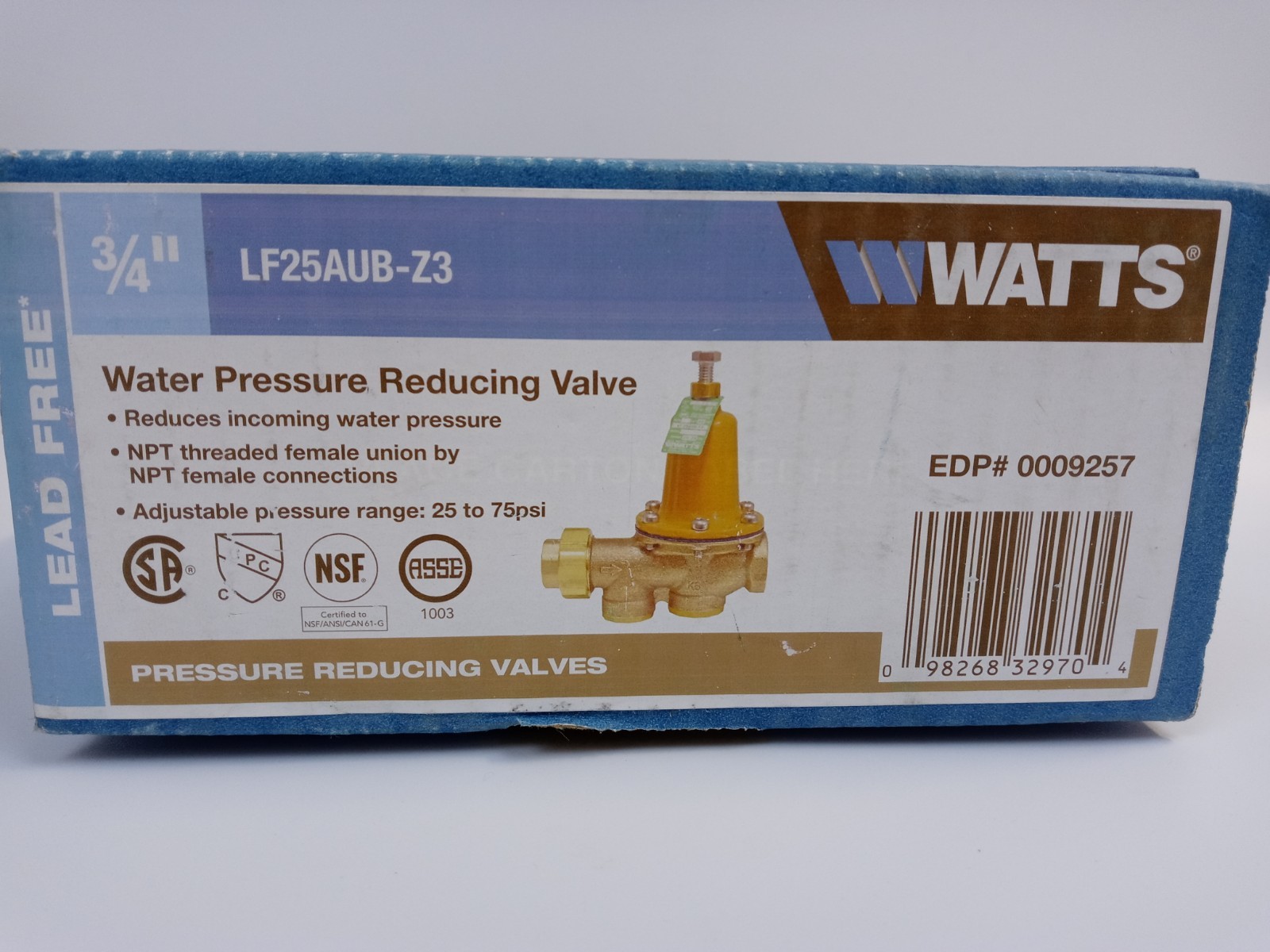 Watts LF25AUB-Z3 3/4" NPT Pressure Reducing Valve 25-75PSI EDP 0009257 Lead Free