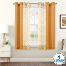 Mainstays Kingswood Grommet Top Curtain and Sheers, Brown Sugar, 27.5" W x 63” L