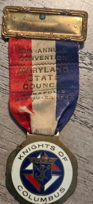 1938 Knights of Columbus Council Convention Delegate Ribbon Annapolis Maryland