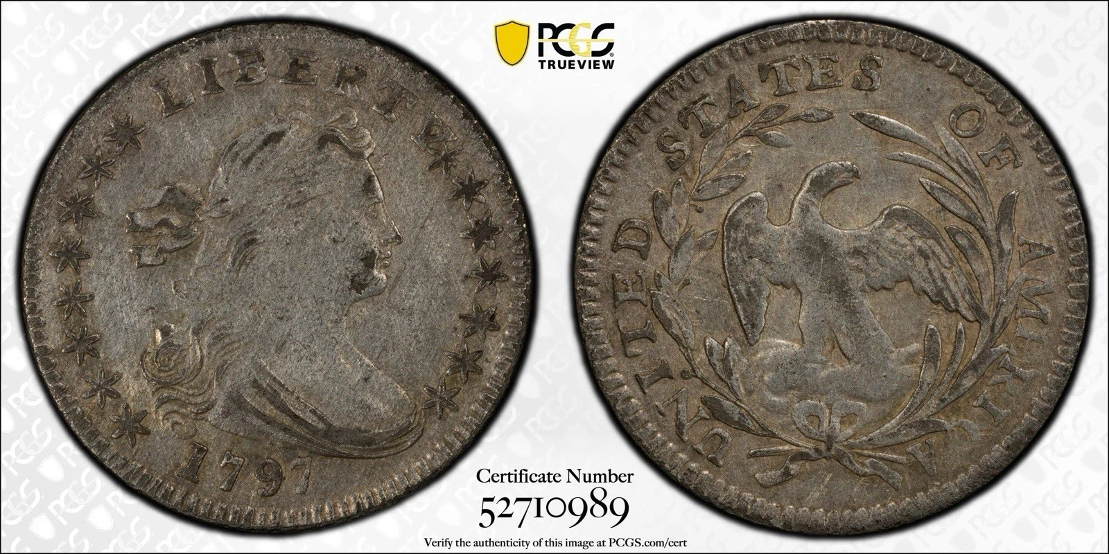 RARE**1797 Half Dime H10C-PCGS AU Details - 15 Stars