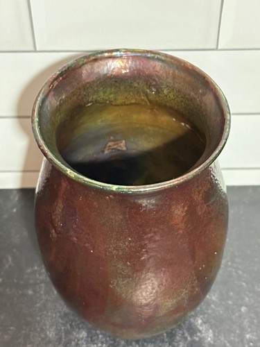Raku Pottery Art Vase / Vessel Metallic Iridescent Glaze Signed By JJ - Picture 4 of 8