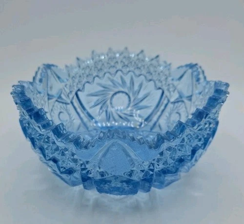 VTG L.E. Smith Comet In The Stars Ice Blue Carnival Glass Bowl Pre-loved MCM