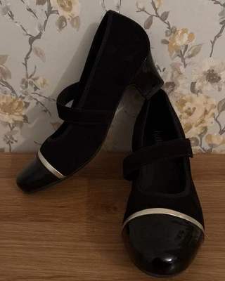 Hotter Charmaine Black Leather / Suede Mary Jane Court Shoes. Small Black Heel 8 - Image 1 of 4