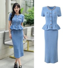 Winter New Luxury Women's Party Round Neck Slim Fit Short Sleeved Knitted Dress