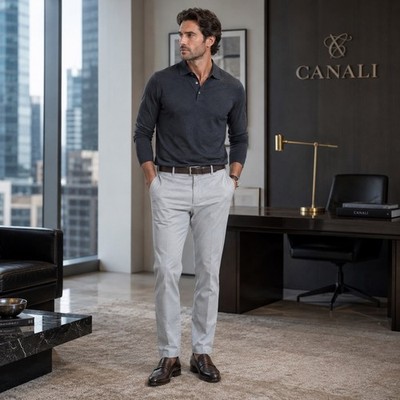 Canali Mens Gray Stretch Pants Regular Fit Italy Quiet Luxury Designer 40x33