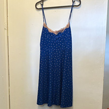 Linea Donatella Women's Y2K Cutout Blue Polka Dot Full Slip Lace Trim Rayon S
