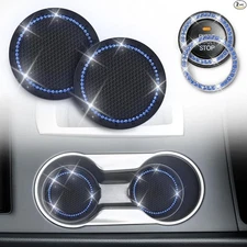 Car Cup Coasters Black (2 Pack) with Blue Push Start Button Bling Ring (1 Pac