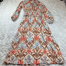 SHEIN Dress Women's XS Floral Smocked Retro Boho Damask Party Work Office Modest