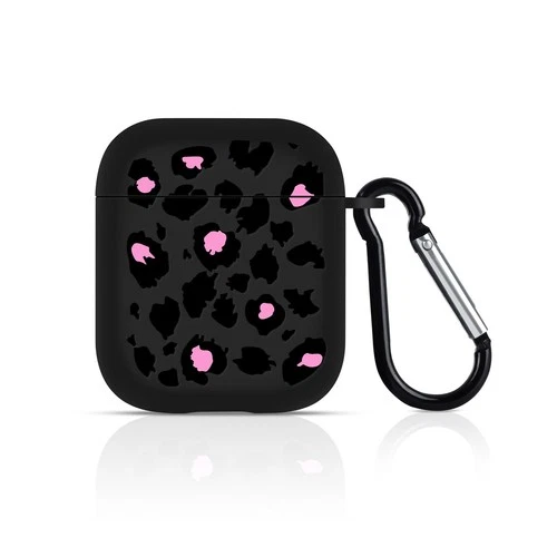 Silicone Protective Case for AirPods 1/2 with Keychain Cute Leopard Pattern