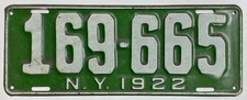 New York 1922 License Plate 169-665 Original Paint Antique Garage Man Cave Sign