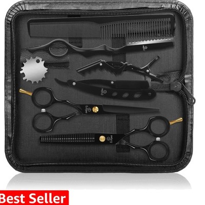 Hair Cutting Scissors Kit with Razor, Leather Case, Barber Hair Cutting Shear...