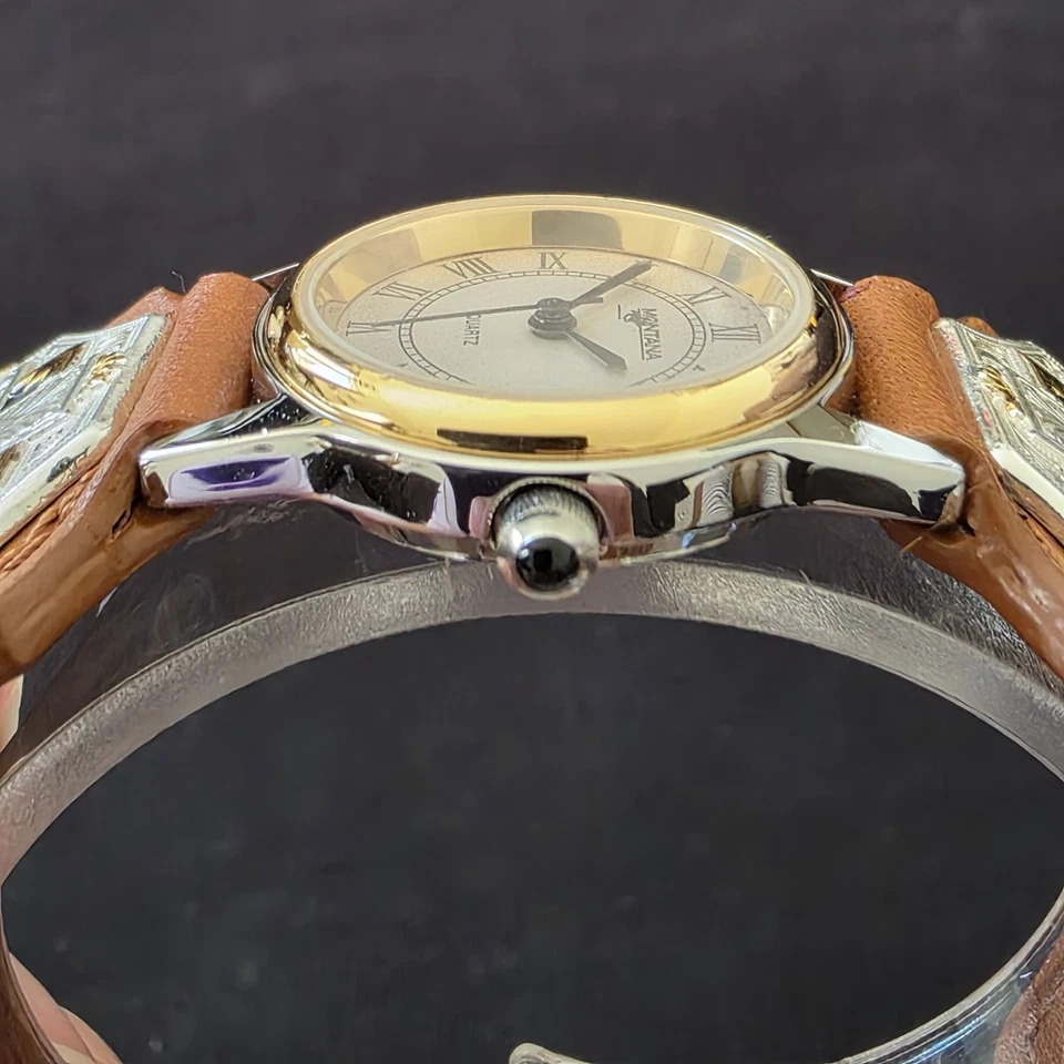 Montana Silversmiths X5030 Western 24mm Watch Two Toned Tan Leather Band Japan  Foto 3 de 4