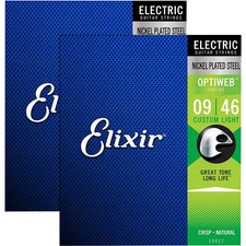 Elixir Electric Guitar Strings with OPTIWEB Coating Custom Light .009-.046 2 Pck