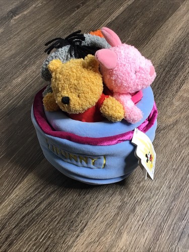 Vintage Disney World Store Baby Plush Winnie the Pooh Hunny Pot Eeyore Honeypot