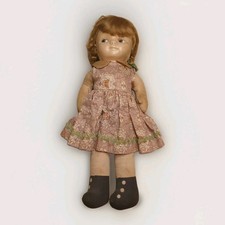 Vintage 1940s German Side Eyed Celluloid Face Doll w/ Original Key  Outfit 14"
