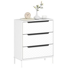 HOMCOM Chest of Drawers, 3 Fabric Drawer Dresser, Aluminium Handles, White