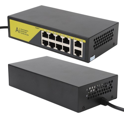 EU Plug 10 Port Gigabit PoE Switch Plug And Play Sturdy Metal 8 Port PoE Swi KIT
