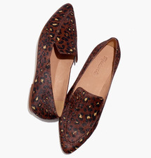 New MADEWELL Size 6 Frances Skimmer Loafer in Painted Leopard Calf Hair 138