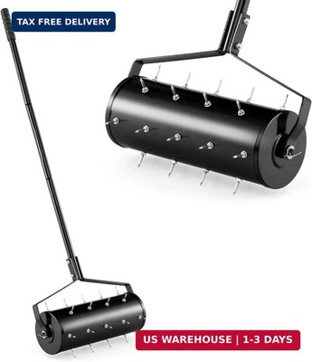 Rolling Lawn Aerator, 18-Inch Garden Yard Rotary Push Tine Filled Sand St