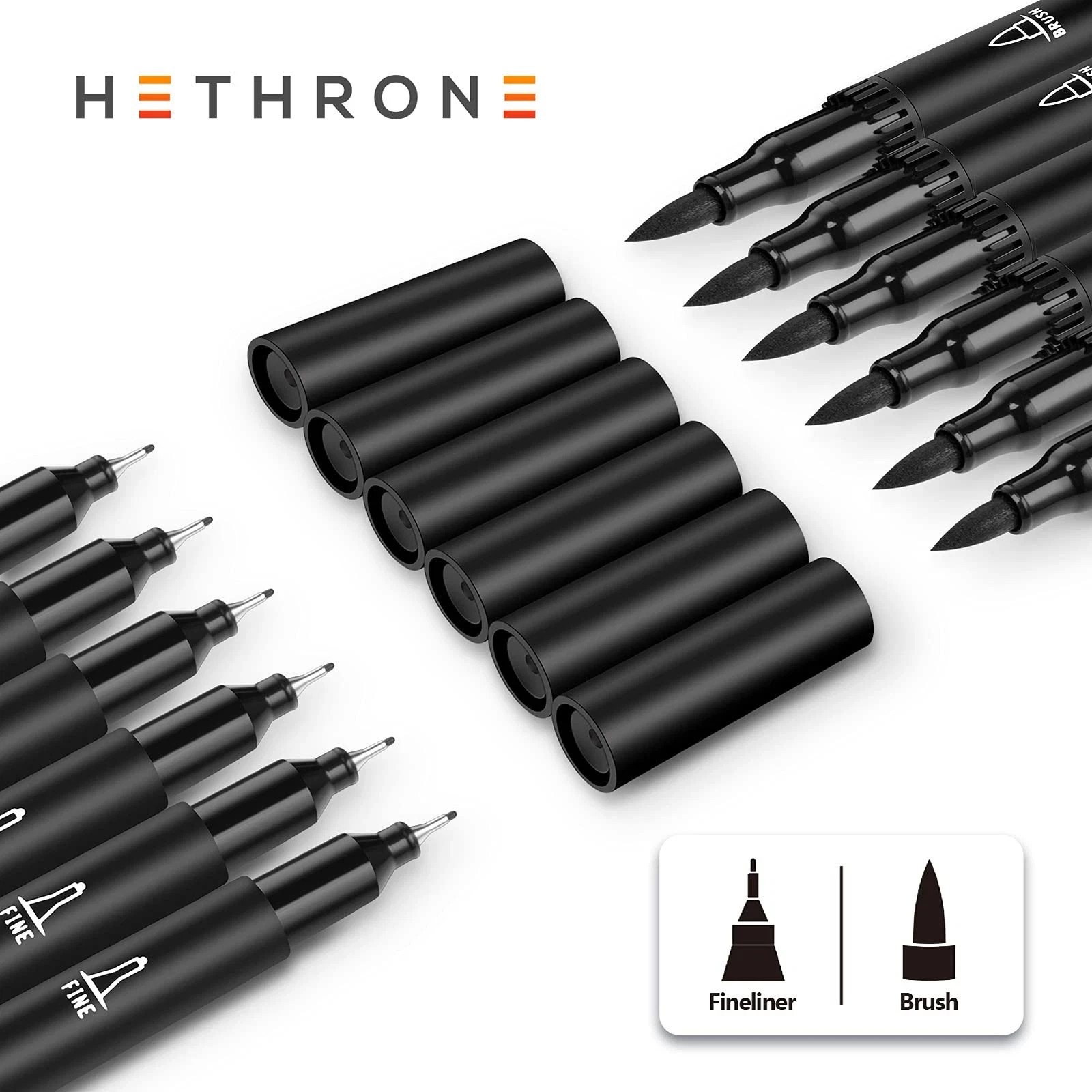 Hethrone Black Markers for Drawing - Brush Pens with Felt Tips for Artists -