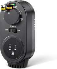 Plug In Adjustable Thermostat Controlled Outlet for Heating Cooling AC Fans Blac