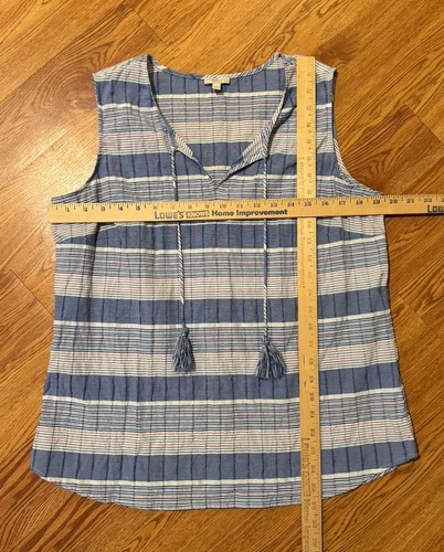 Top smanicato Talbots blu rosso bianco testurizzato a righe cravatta collo taglia M nappa - Foto 6 di 6