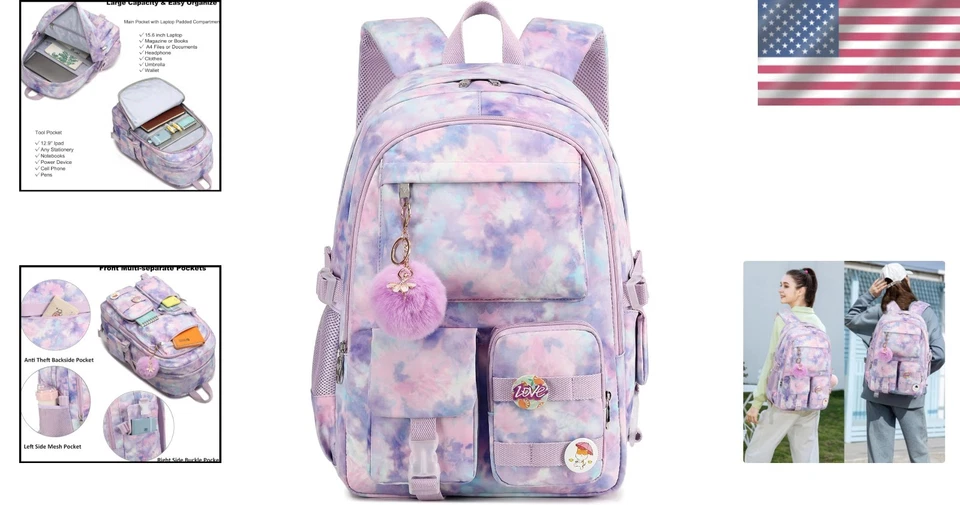 轻便 15.6 英寸笔记本电脑背包扎染 - 多口袋便利 — 第 2/4 张图片