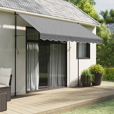 Markisen Volant Stoff Anthrazit Streifen 280x20cm 100% Polyester PU beschichtet Wasser