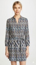 Tory Burch 100% Silk Dress Size 4 Geometric Tunic Tie Waist Long Sleeve Flawed