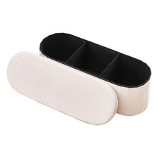 VEVOR Oval Storage Ottoman Bench Foldable Teddy Fleece End of Bed Bench Beige