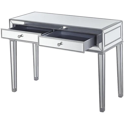 Elegant Decor Reflexion 2 Drawer Mirrored Bedroom Vanity Desk in Antique Silver - Picture 3 of 12