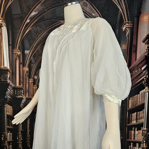 Vintage 1960s Robe Lingerie White Chiffon Babydoll Regency Retro Fairycore - Picture 10 of 14