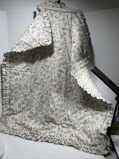 VTG Handmade Quilted Girls Baby Quilt Blanket Multi Colored With Ruffle 35  x 42  