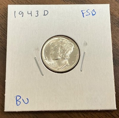 1943-D Mercury Silver Dime 10c - BU - FULL SPLIT BANDS.