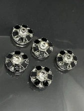 Vintage SilverTone Clear Rhinestones Black Enamel Button Covers Set Of 5