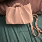 White Satin Pleated Clutch Bag with Pearl Handle and Shoulder Strap — photo 1