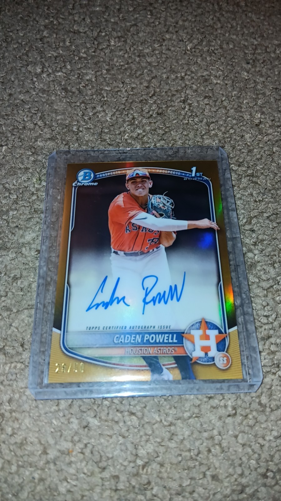 2025 Bowman Chrome Caden Powell True Gold Refractor Auto 28/50 Astros #CPA-CPO