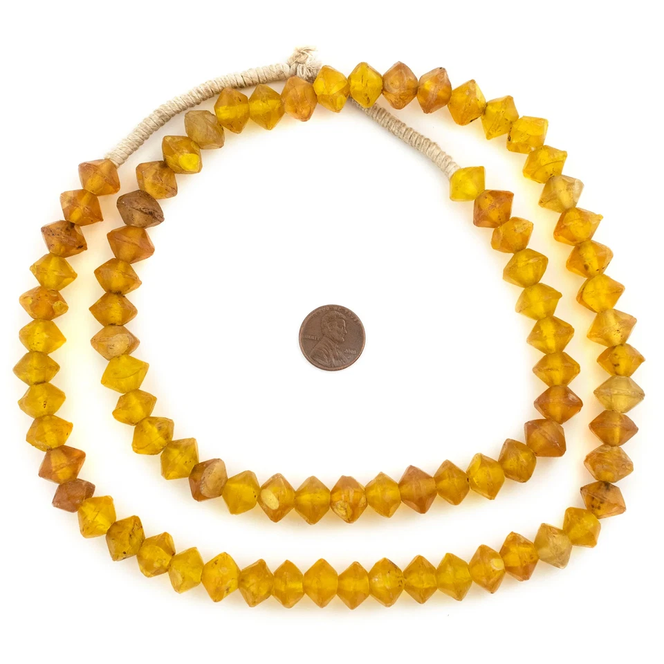 Cuentas comerciales de vaselina ámbar raras 13 mm Nigeria vidrio facetado naranja africano Foto 2 de 4