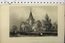 Original Old Antique Print C1869 View Ewhurst Church Brayley History Surrey