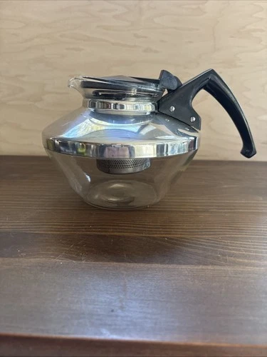 VINTAGE 50's PYREX WARE Teamaker Inc. 8 Cup Glass Teapot Stainless