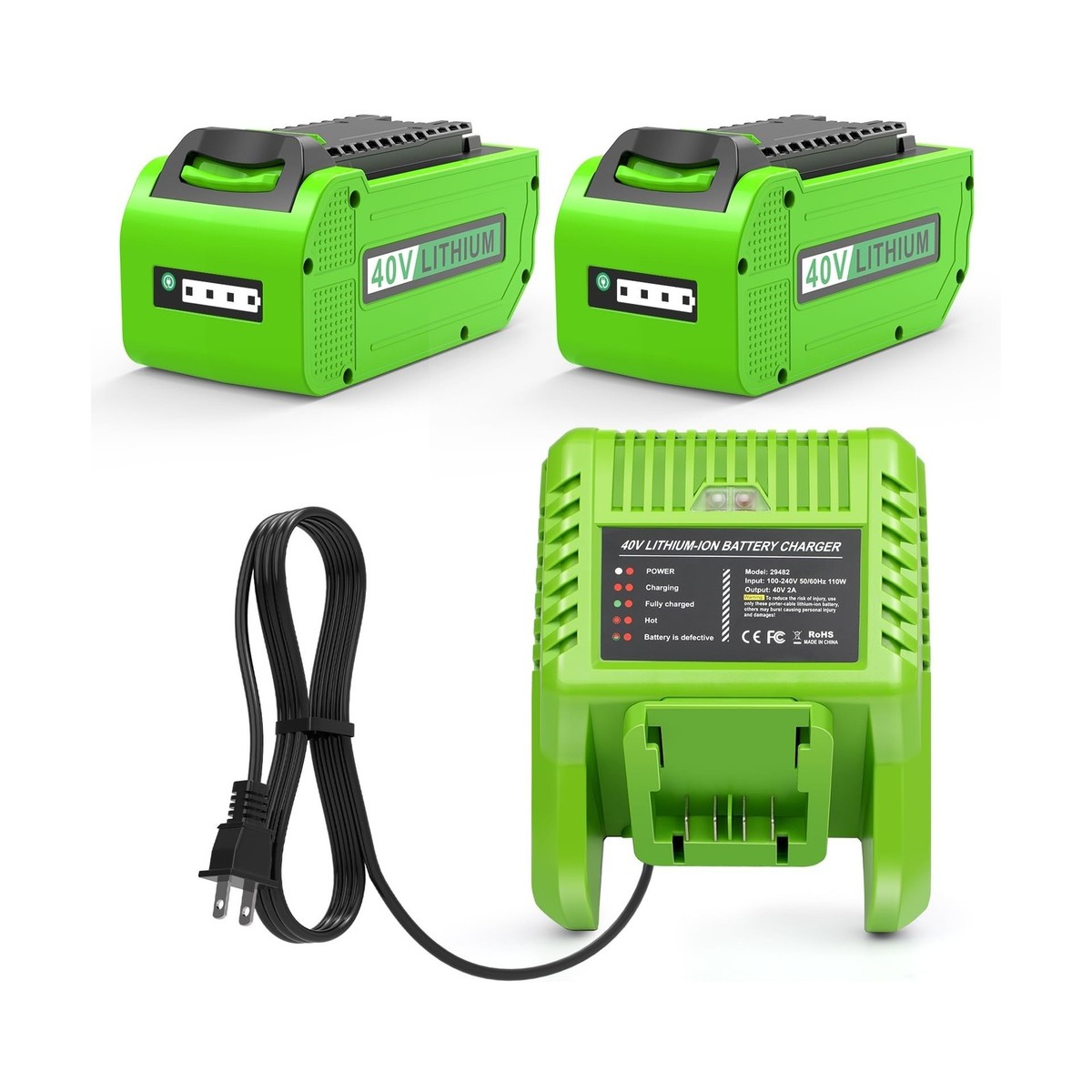Replacement Battery and Charger for Greenworks 40V Battery