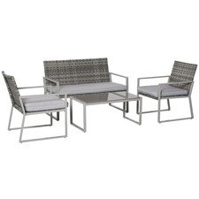 4-Pc Deluxe Patio PE Rattan Wicker Sofa Chaise Lounge Furniture Set Refurbished