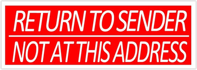 500 Pcs Return to Sender Not at This Address Stickers,3X1 Inches Adhesive Label