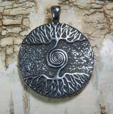 😏 Lebensbaum / Weltenbaum mit Spirale Edelstahl Anhänger / Amulett 😉