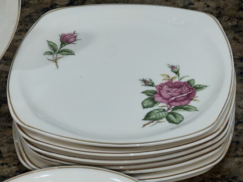 Vintage Paden City Pottery 1952 74pz "Rosa Vecchia" Porcellana Rosa Floreale Oro RimEC - Foto 12 di 24