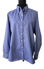 Lands End Womens Blue 1X 16W/18W Button Down Collared Long Sleeve Shirt 
