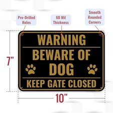2PC Funny Beware of Dog Sign, 10 x 7 Inches - Aluminum - Cute Keep Gate Close...