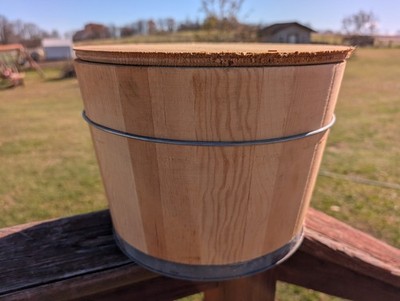 WI Barn Vintage? Antique? New? Wood Slotted Pail With Cover Lid No Handle