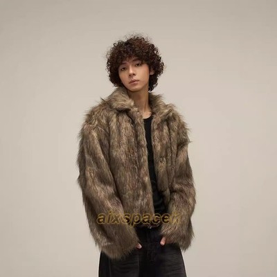 New Men's Luxury Faux Fur Coat Jacket Winter Furry Warm Coats Overwear Outwear